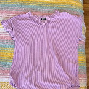 Lavender Ribbed V-Neck Blouse